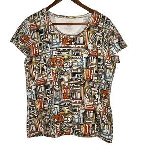 Zenergy By Chico’s Size 3 (US XL 16) Multicolor Abstract Crew Short-sleeve Top